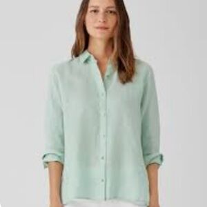 Oversized Mint Green linen Eileen Fisher shirt Size M, Oversized, euc